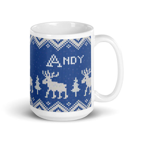 Scandinavian Moose Mug, Knitting Name Mug, Christmas Sweater Mug